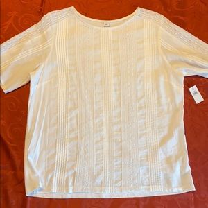 White Short Sleeve Blouse with Lace in-lay